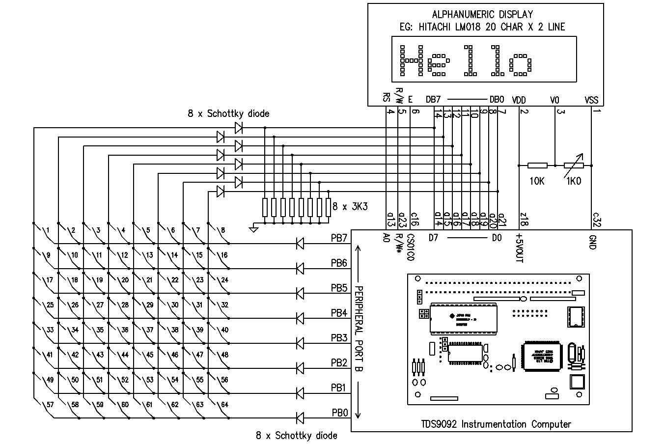 Alphanumeric LCD connections to TDS9092